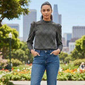 NWT Time and Tru Black Plaid Tie Back Corduroy Top XXL (20)